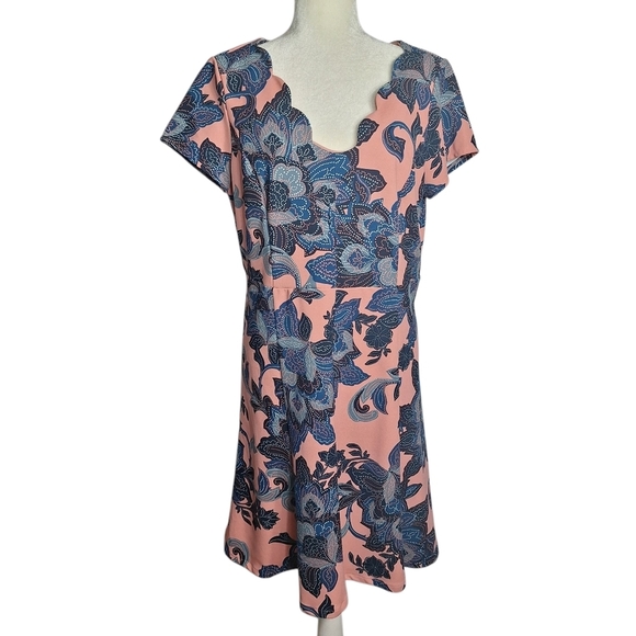 I Le New York Dresses & Skirts - I Le New York Womens Flare Dress Floral Short Sleeve Scallop Neck Officecore  12